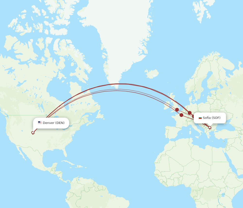 SOF-DEN flight routes