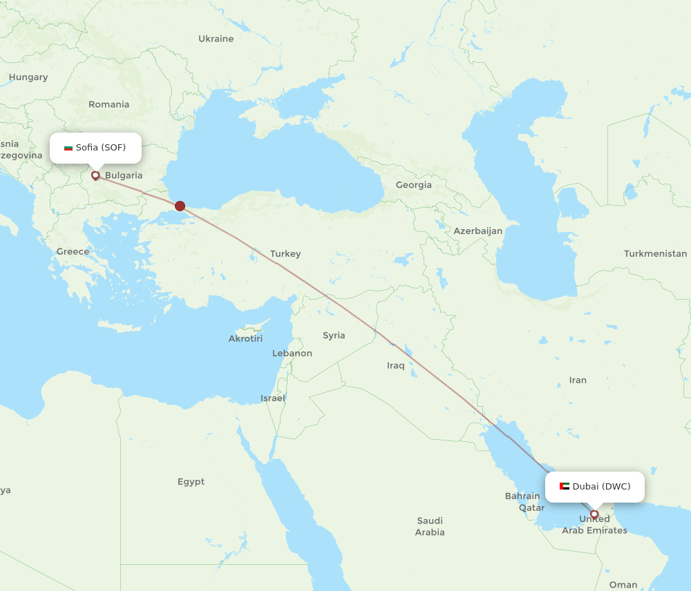 Dubai - Sofia route map and flight paths