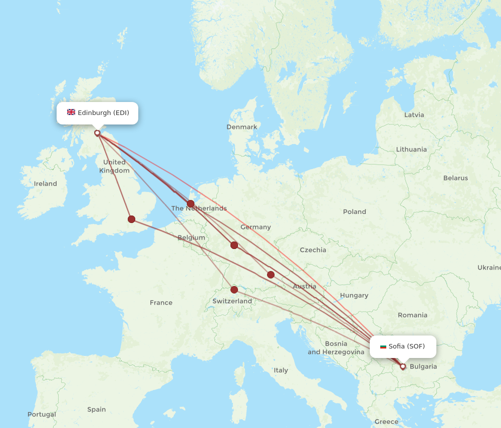 SOF to EDI flights and routes map