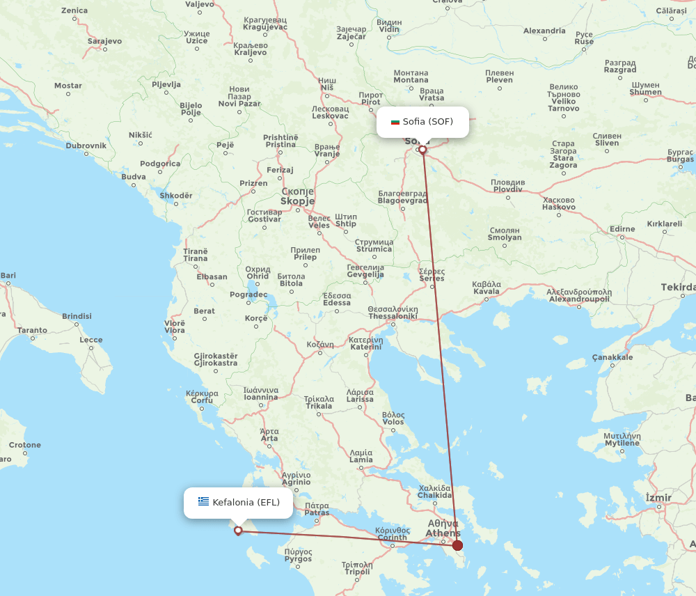 SOF-EFL flight routes
