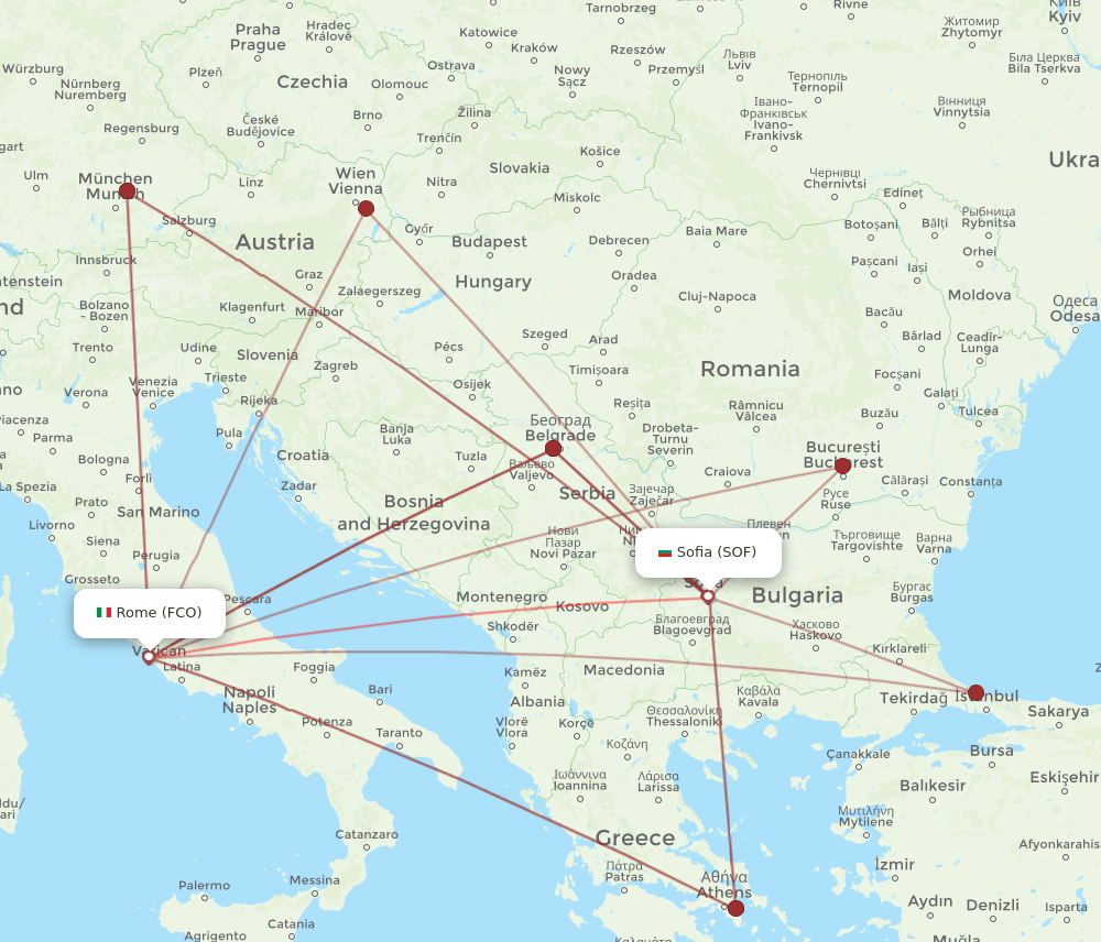 SOF-FCO flight routes