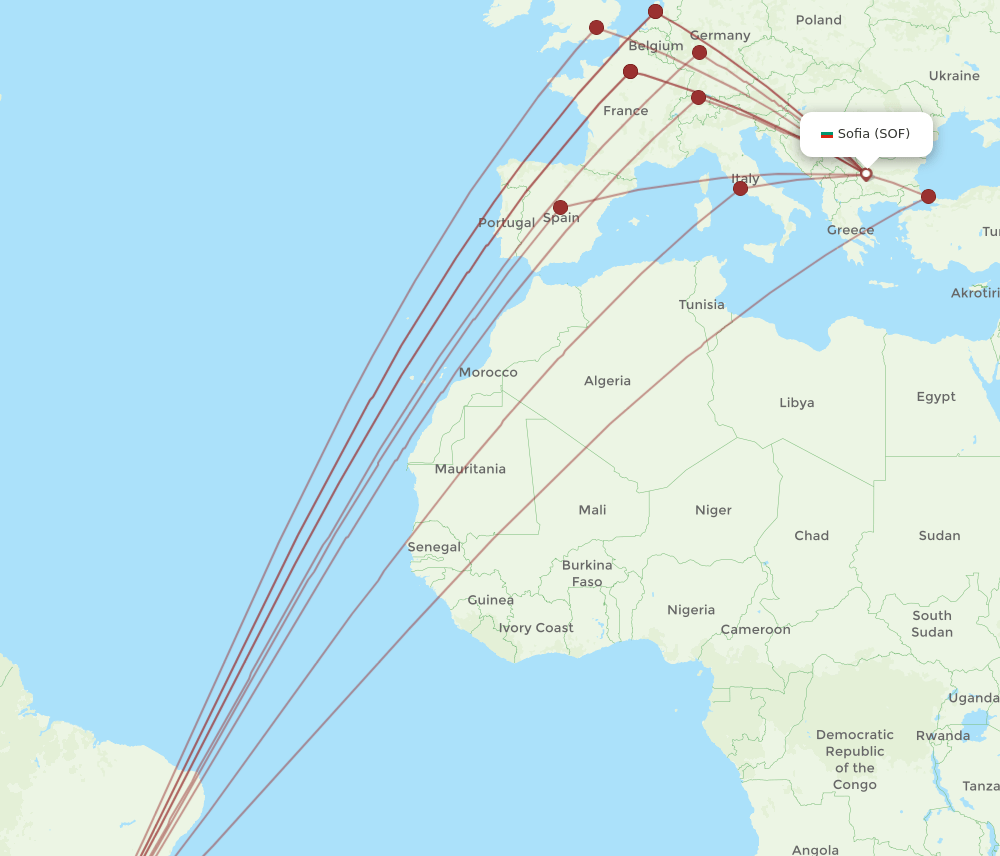 SOF to GRU flights and routes map