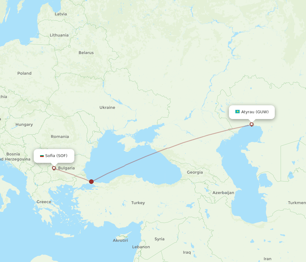 SOF to GUW flights and routes map