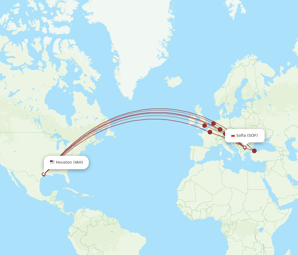 SOF to IAH flights and routes map