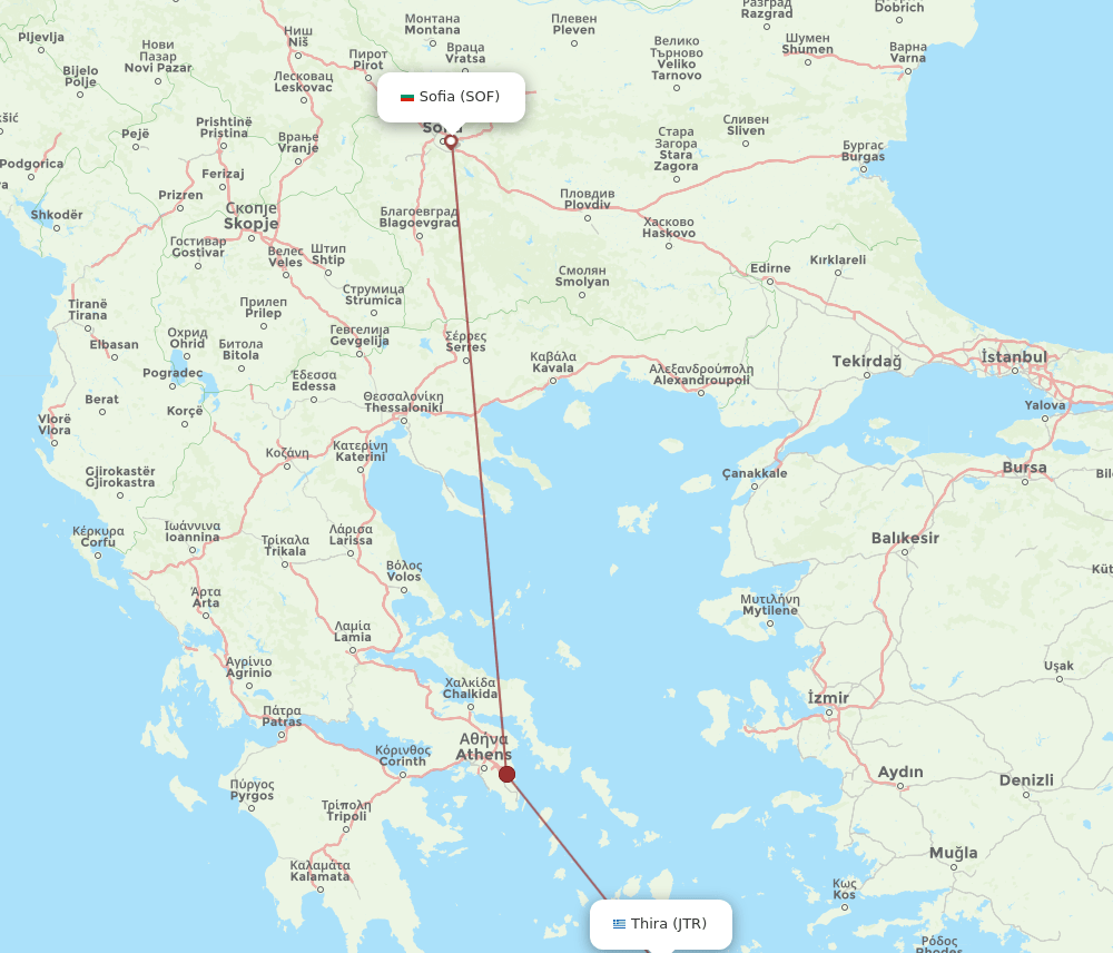 SOF-JTR flight routes