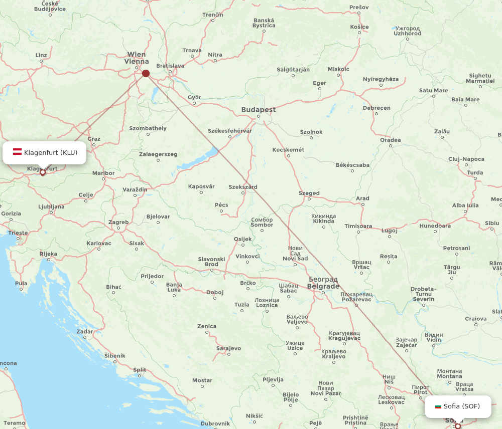SOF-KLU flight routes