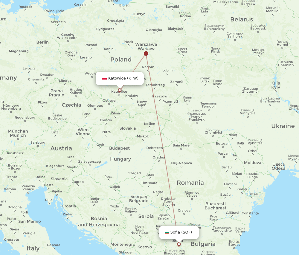 SOF-KTW flight routes