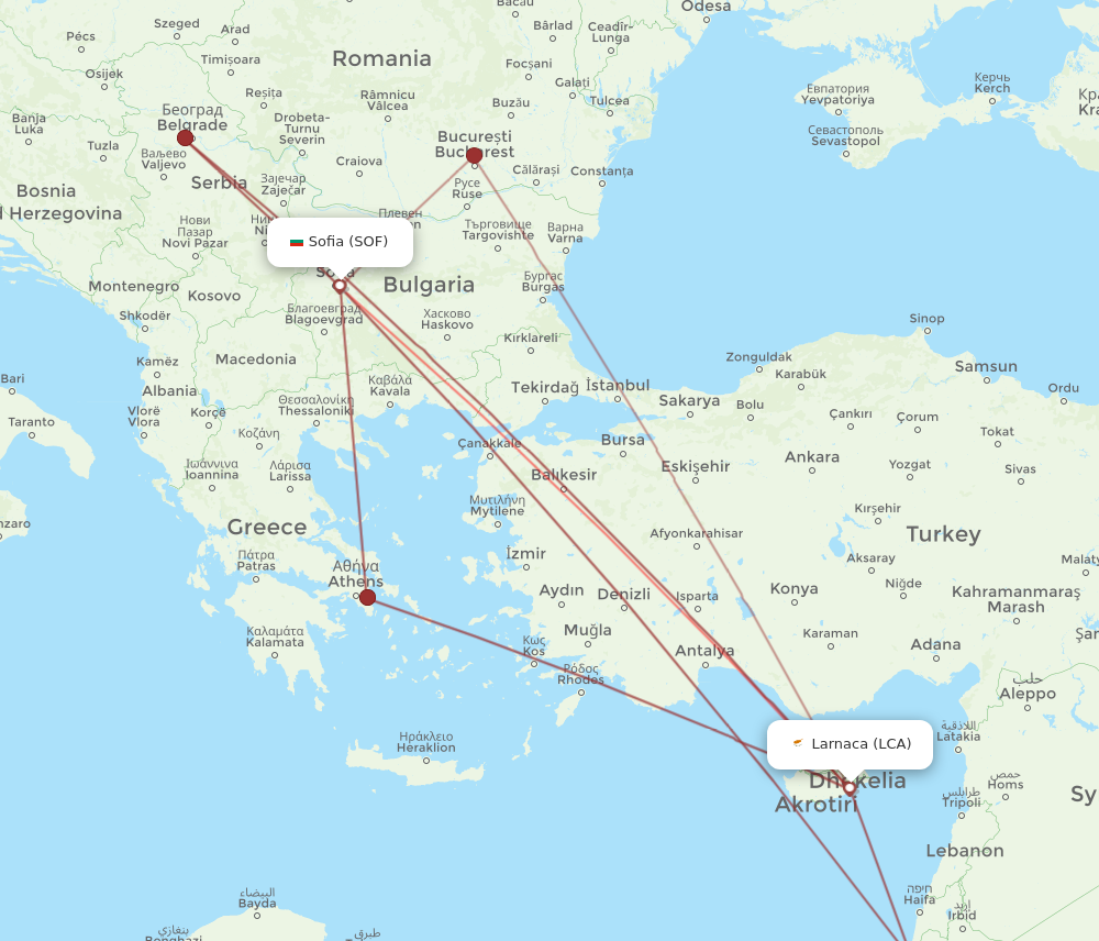 SOF to LCA flights and routes map
