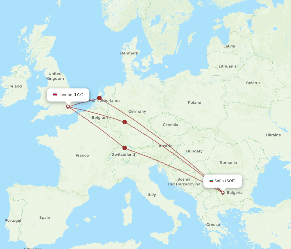 SOF-LCY flight routes