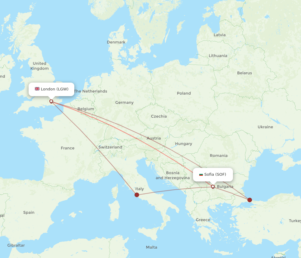 SOF-LGW flight routes