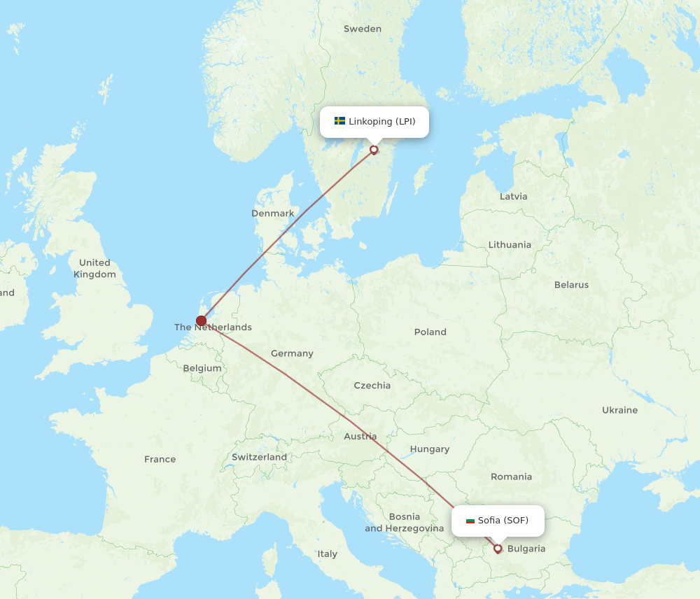 Linkoping - Sofia route map and flight paths