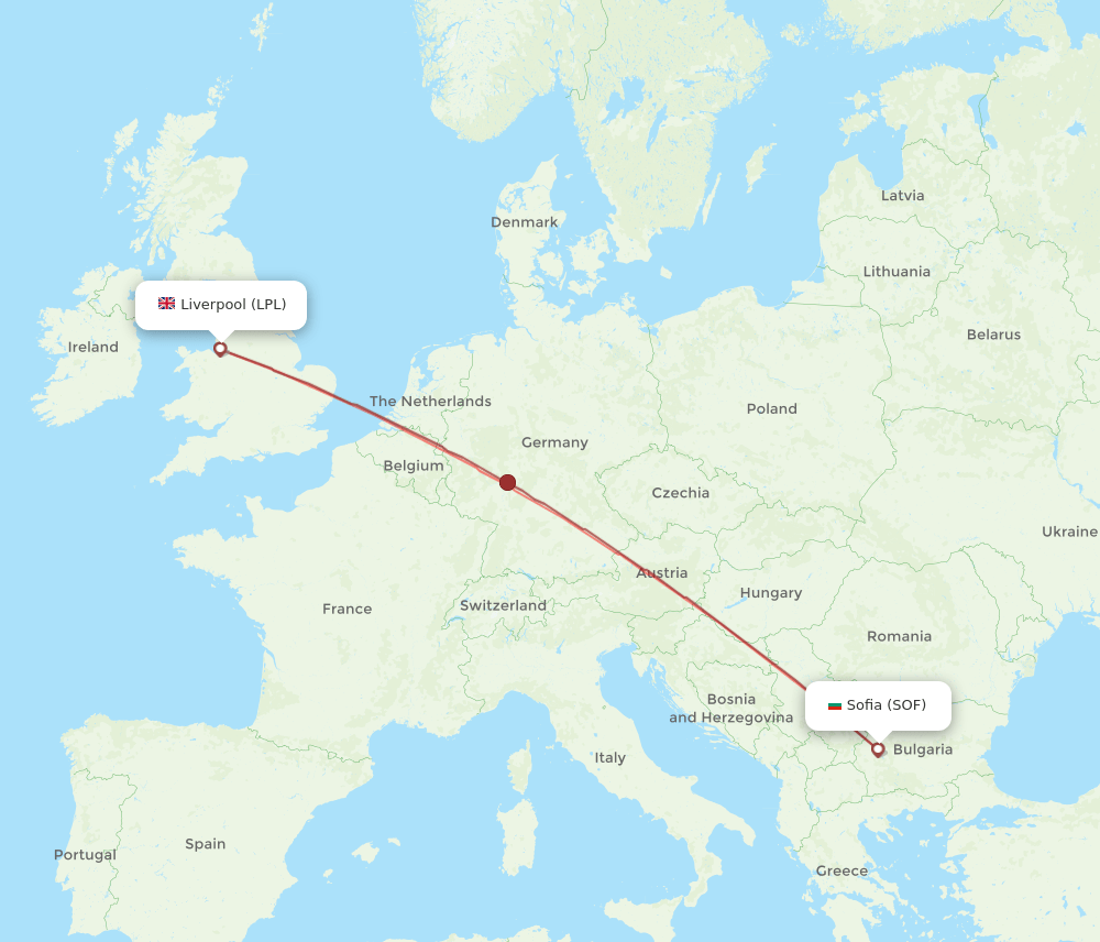 Sofia - Liverpool route map and flight paths