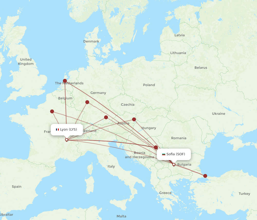 SOF-LYS flight routes