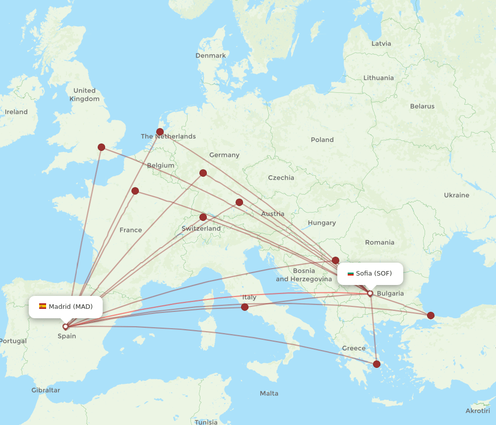 SOF-MAD flight routes