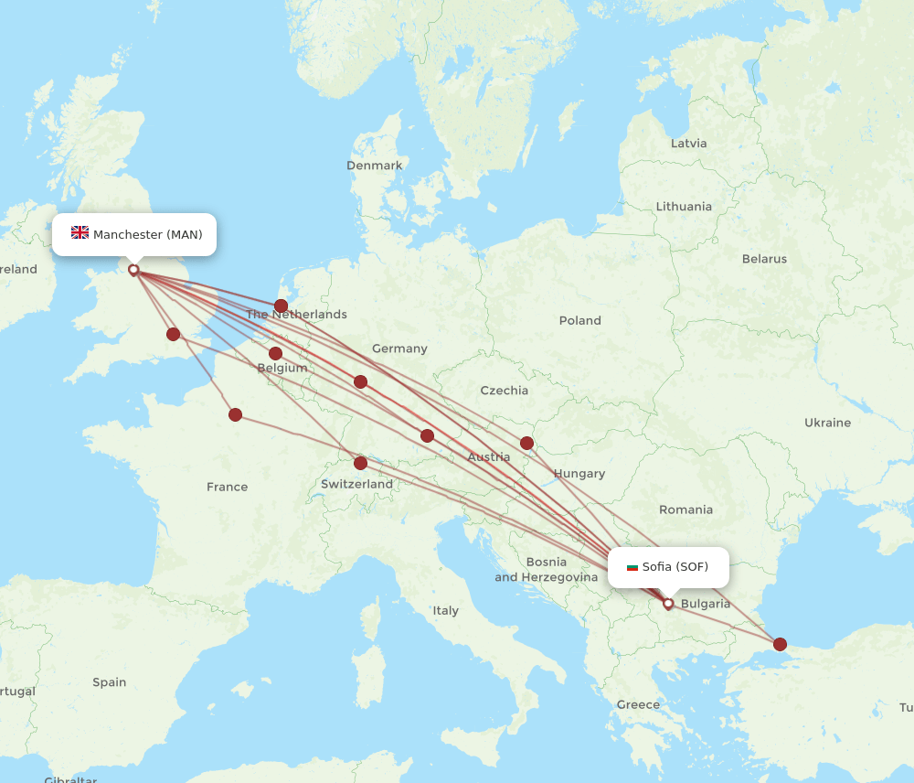 SOF to MAN flights and routes map