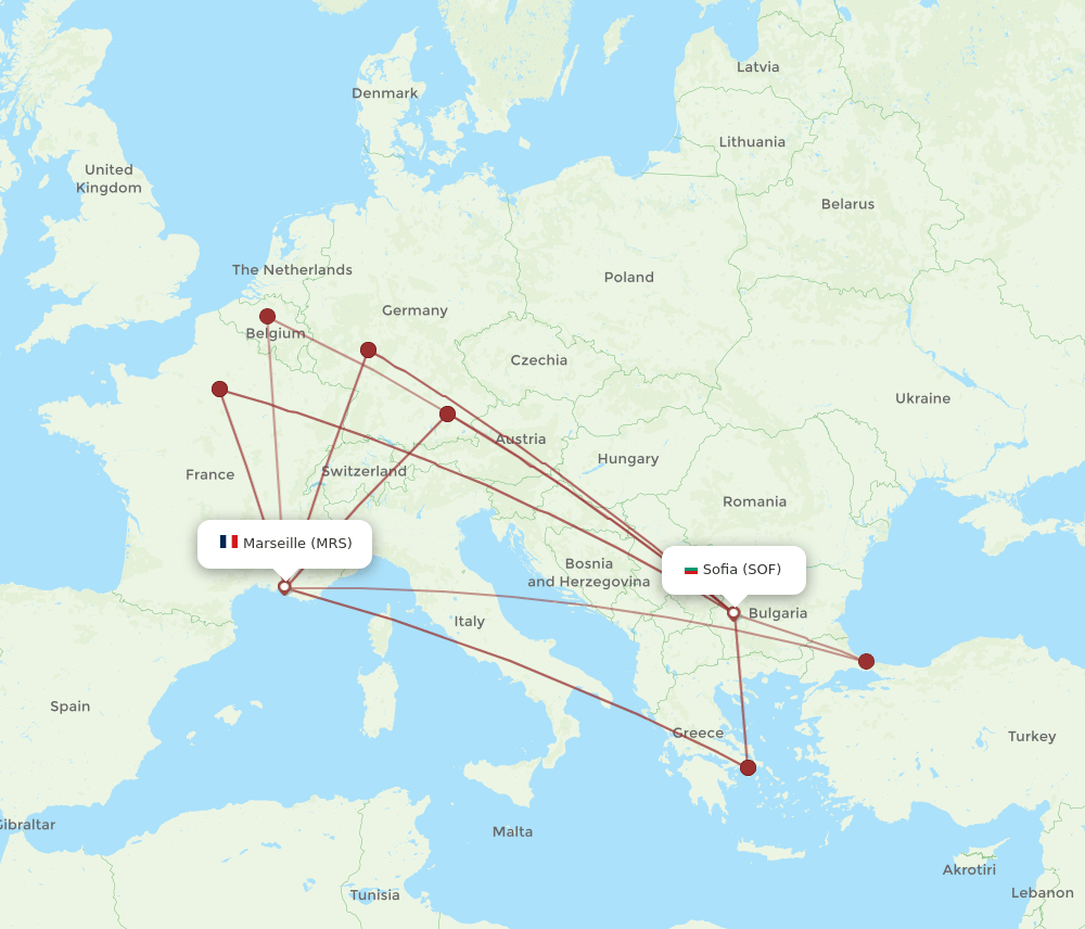 SOF-MRS flight routes