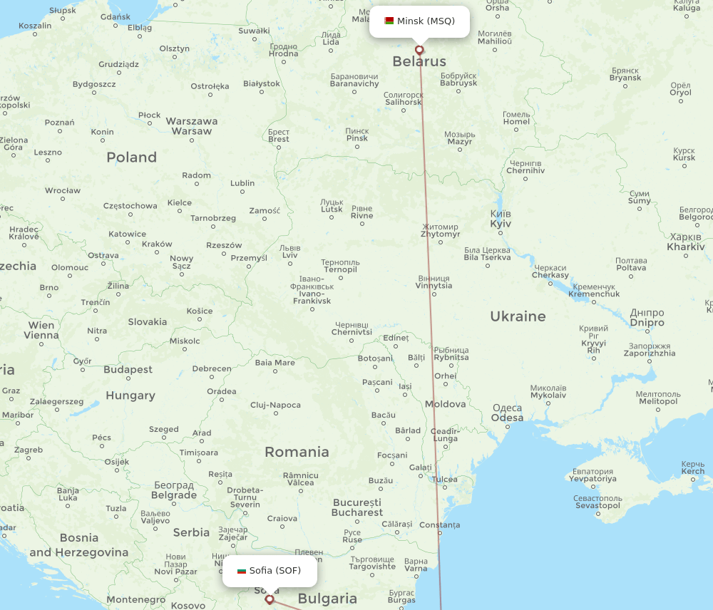 SOF to MSQ flights and routes map