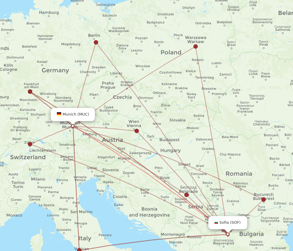 SOF to MUC flights and routes map