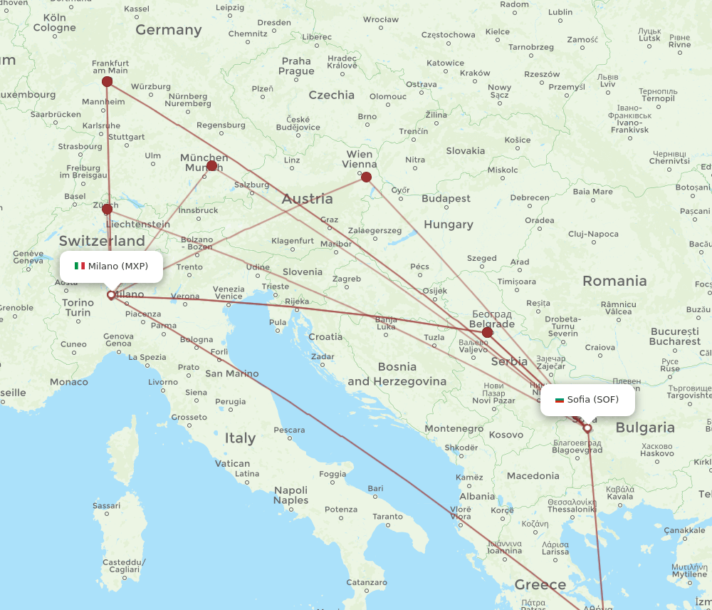 SOF-MXP flight routes
