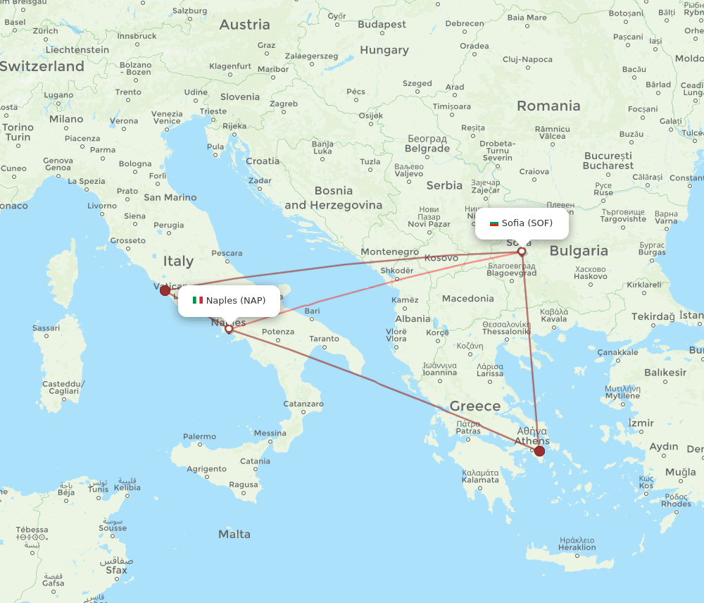SOF-NAP flight routes