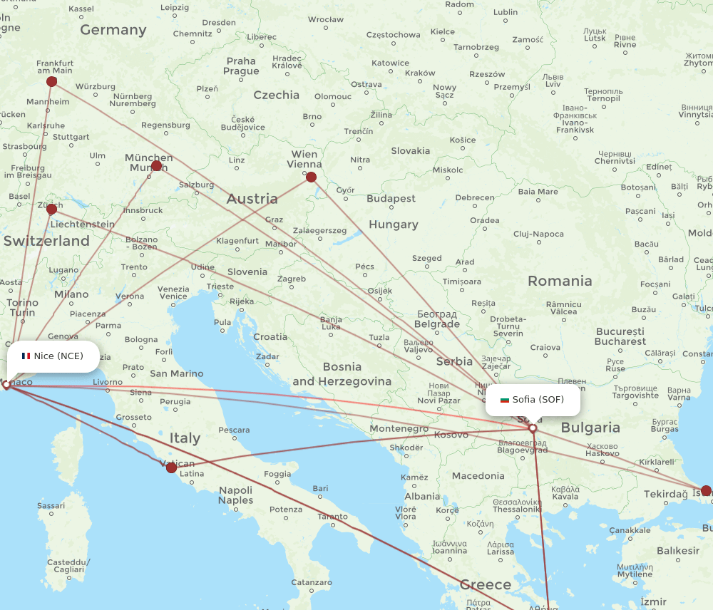 SOF-NCE flight routes