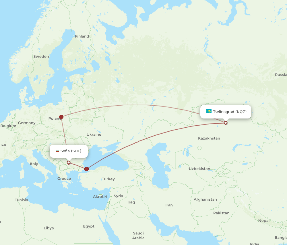 SOF-NQZ flight routes