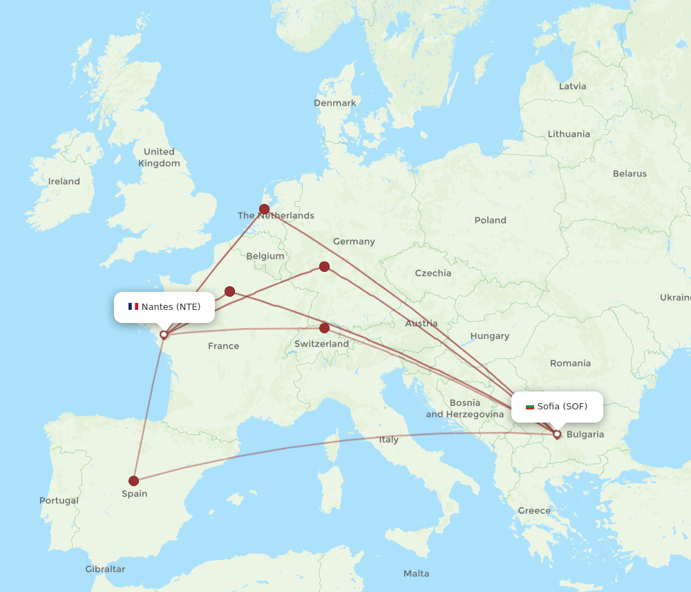 SOF-NTE flight routes