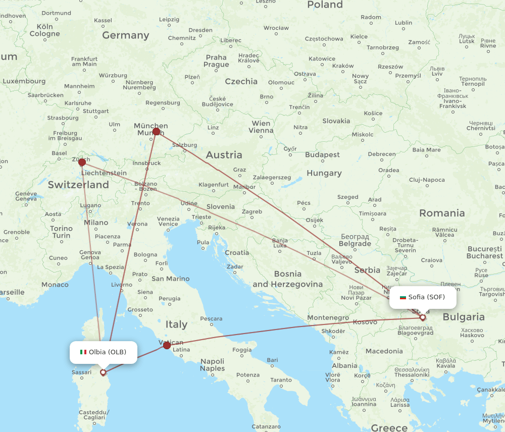 SOF-OLB flight routes