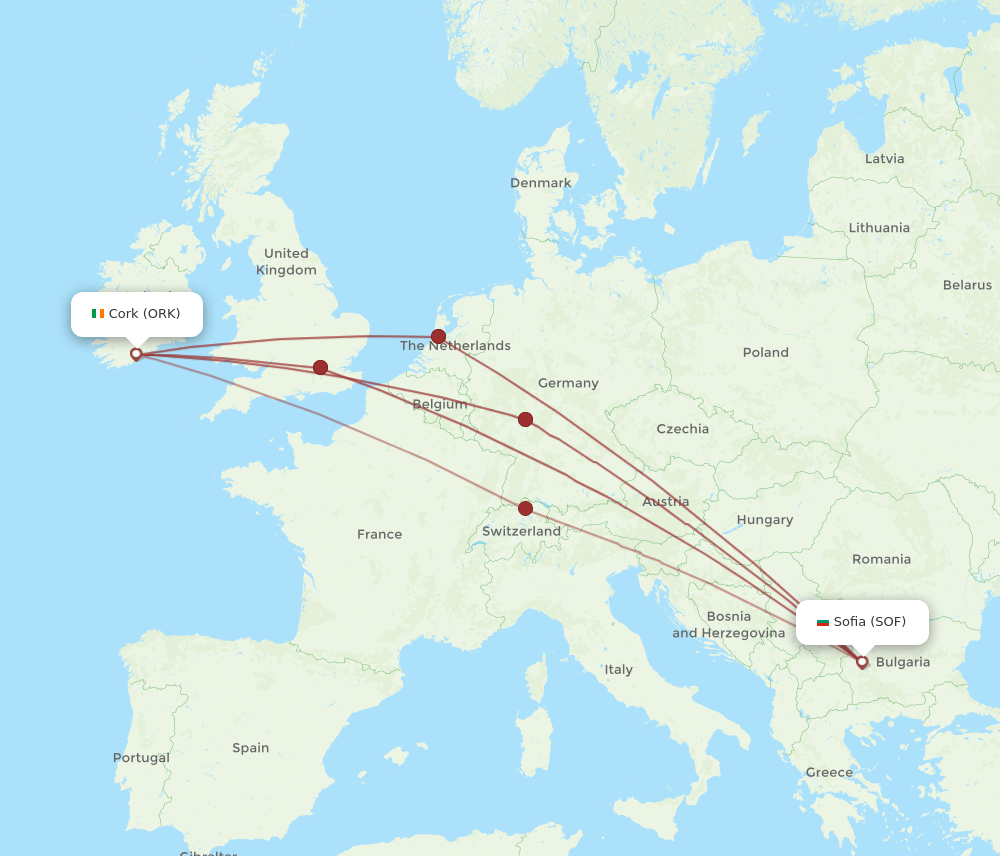 SOF-ORK flight routes