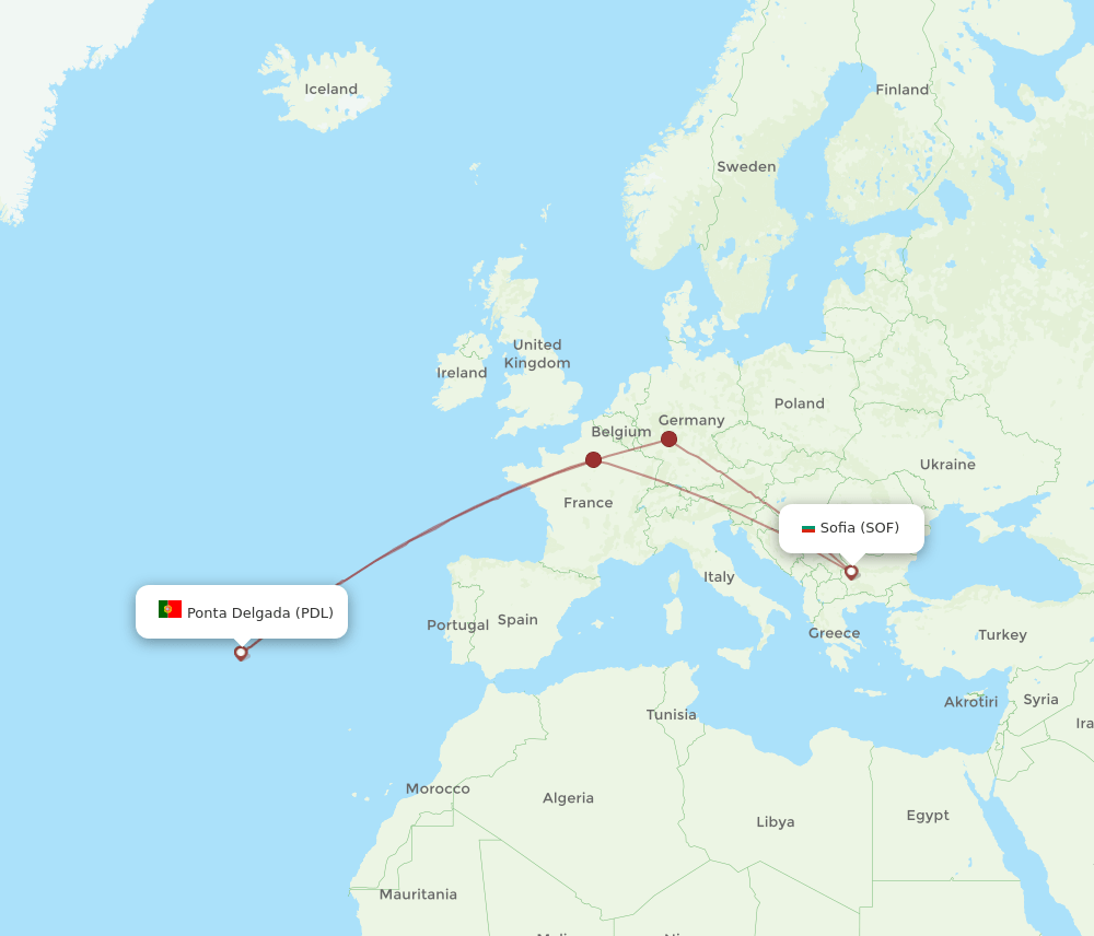 SOF-PDL flight routes
