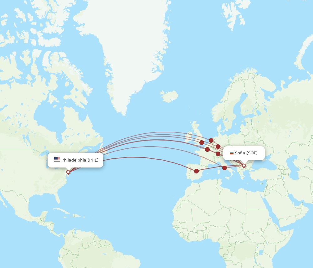 SOF-PHL flight routes
