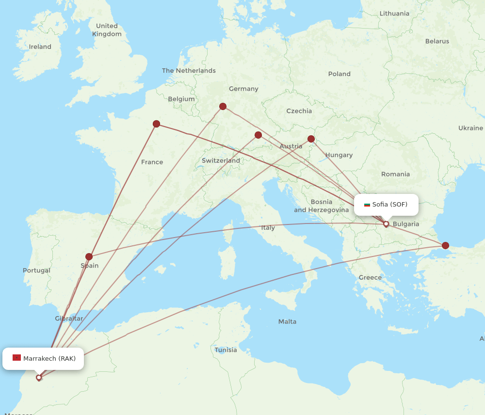 SOF-RAK flight routes