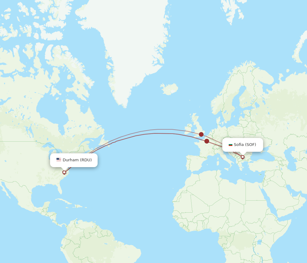 SOF-RDU flight routes