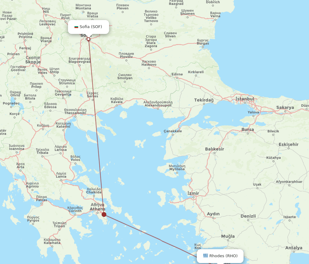 SOF-RHO flight routes