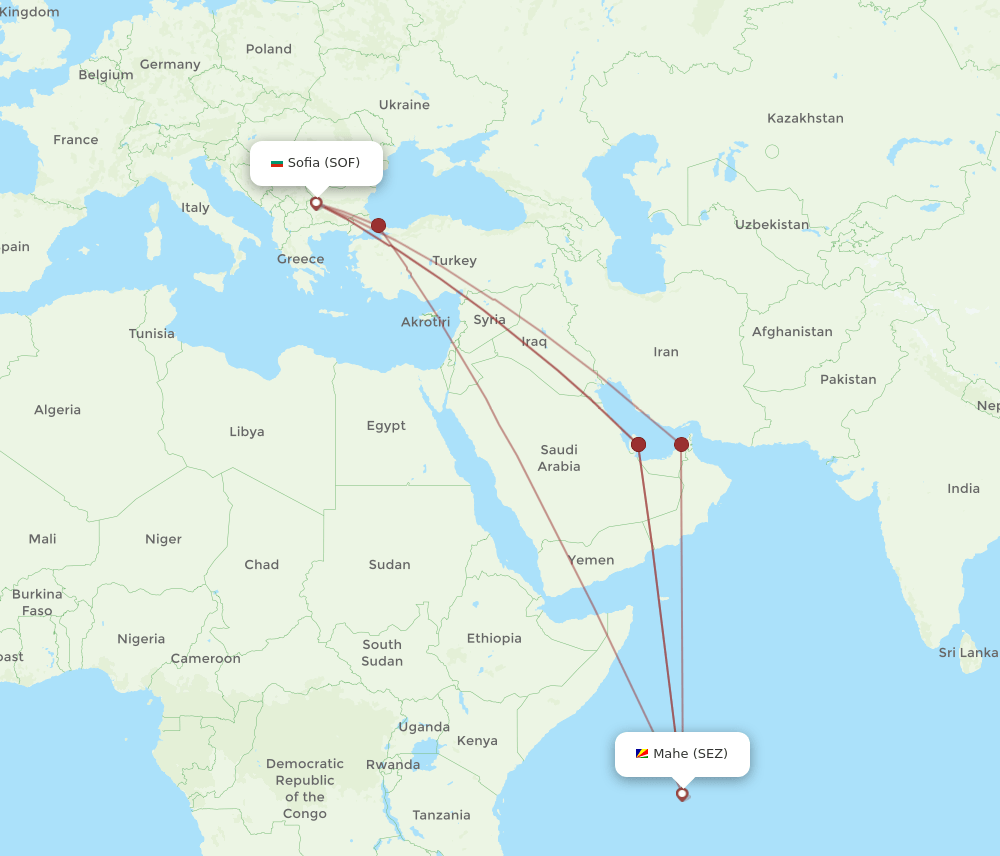 SOF to SEZ flights and routes map