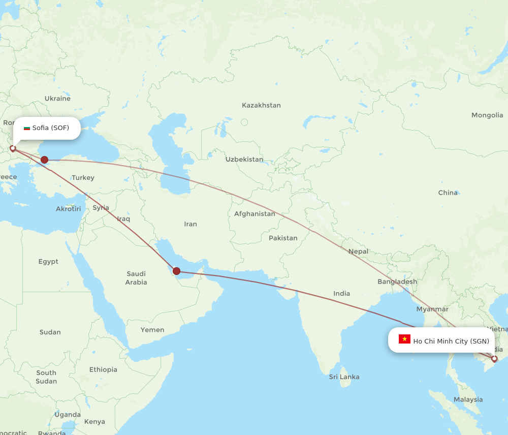 SOF-SGN flight routes