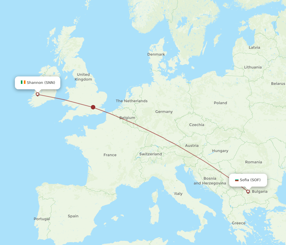SNN to SOF flights and routes map