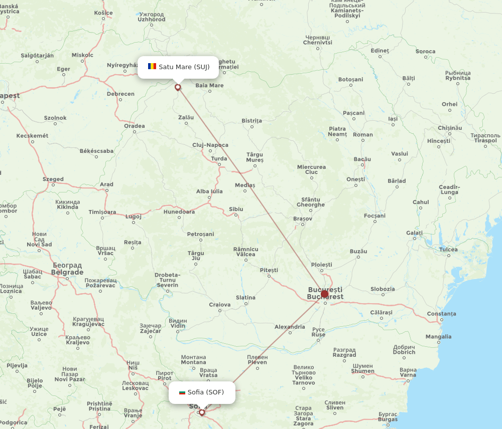 Satu Mare - Sofia route map and flight paths