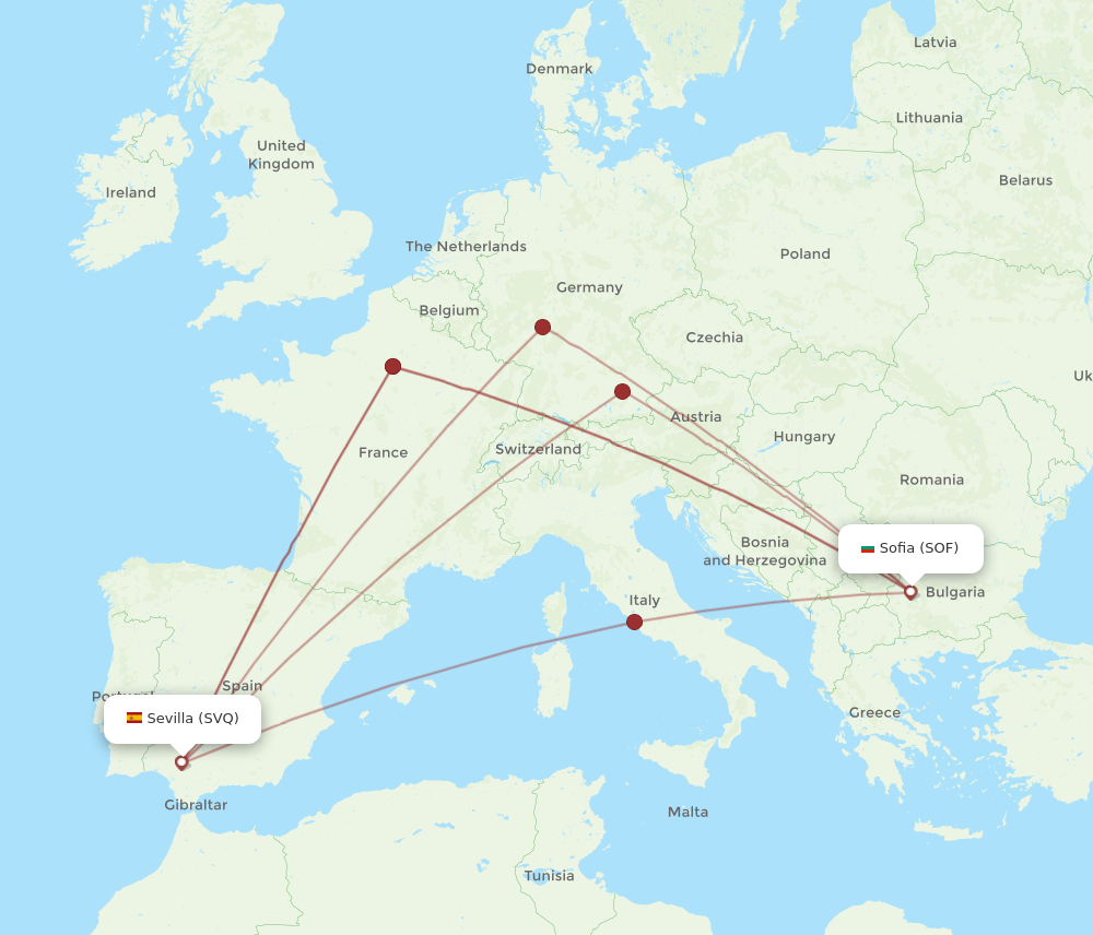 SOF to SVQ flights and routes map