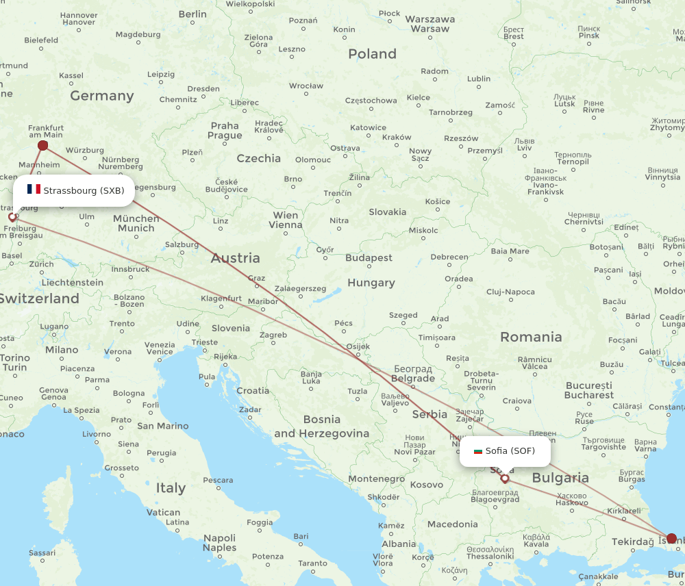SOF-SXB flight routes