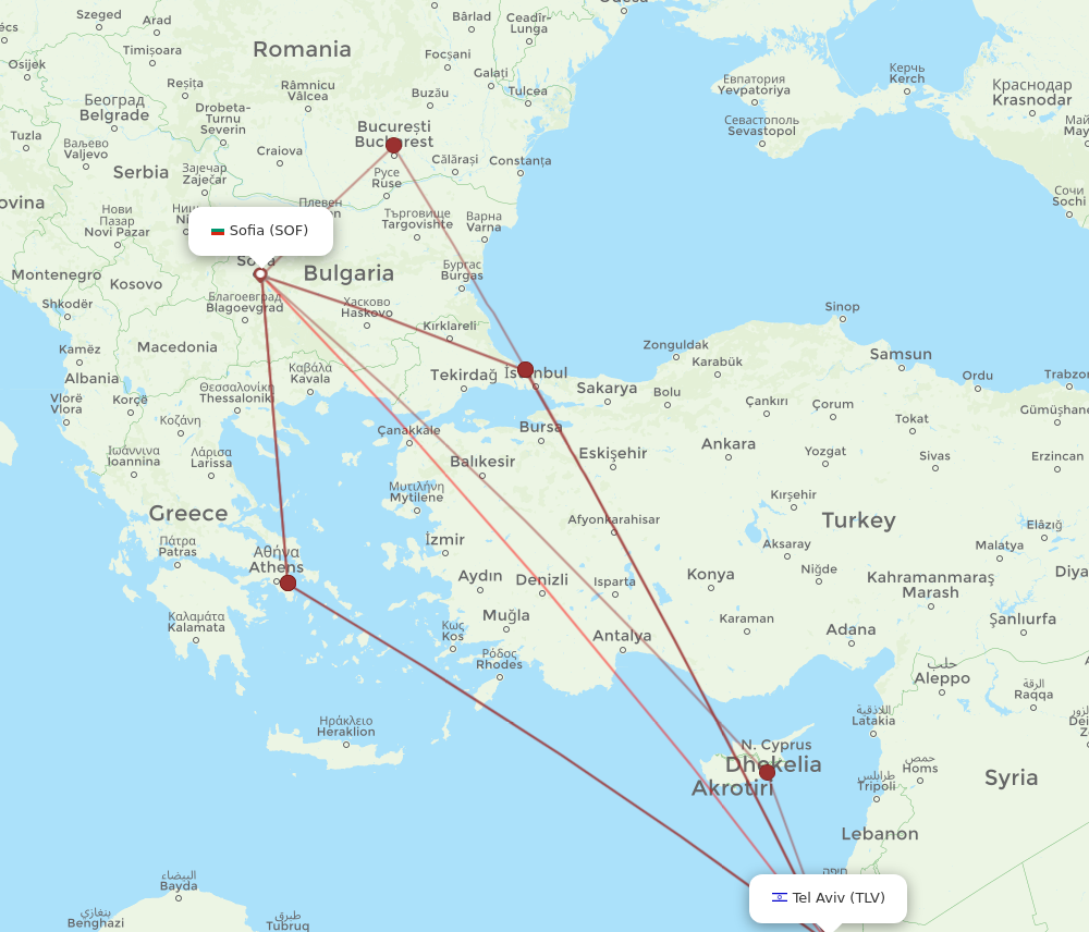 SOF to TLV flights and routes map