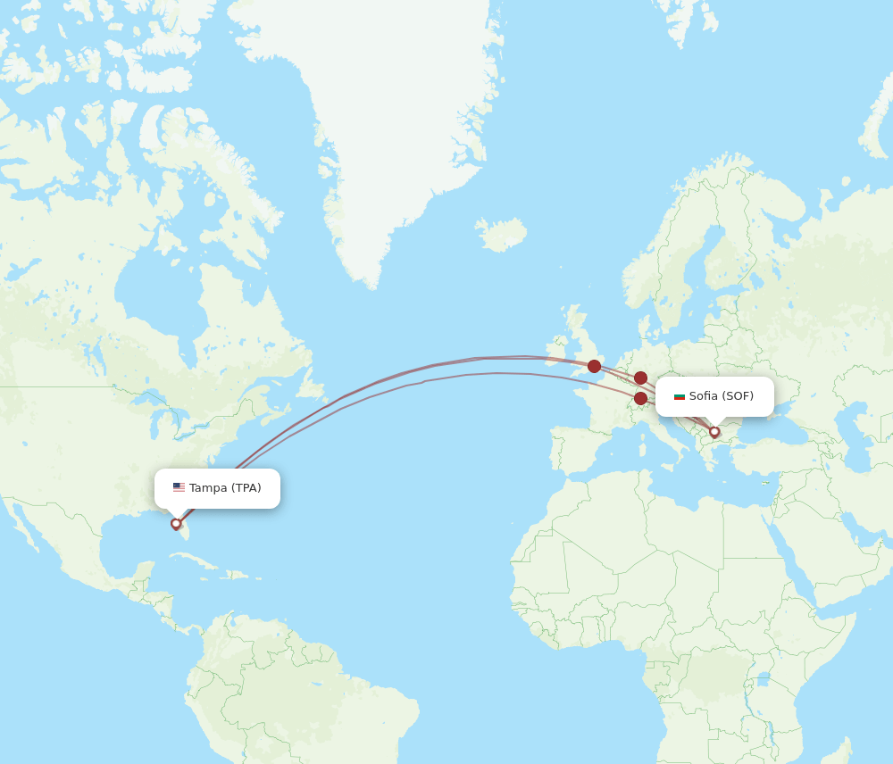 SOF-TPA flight routes