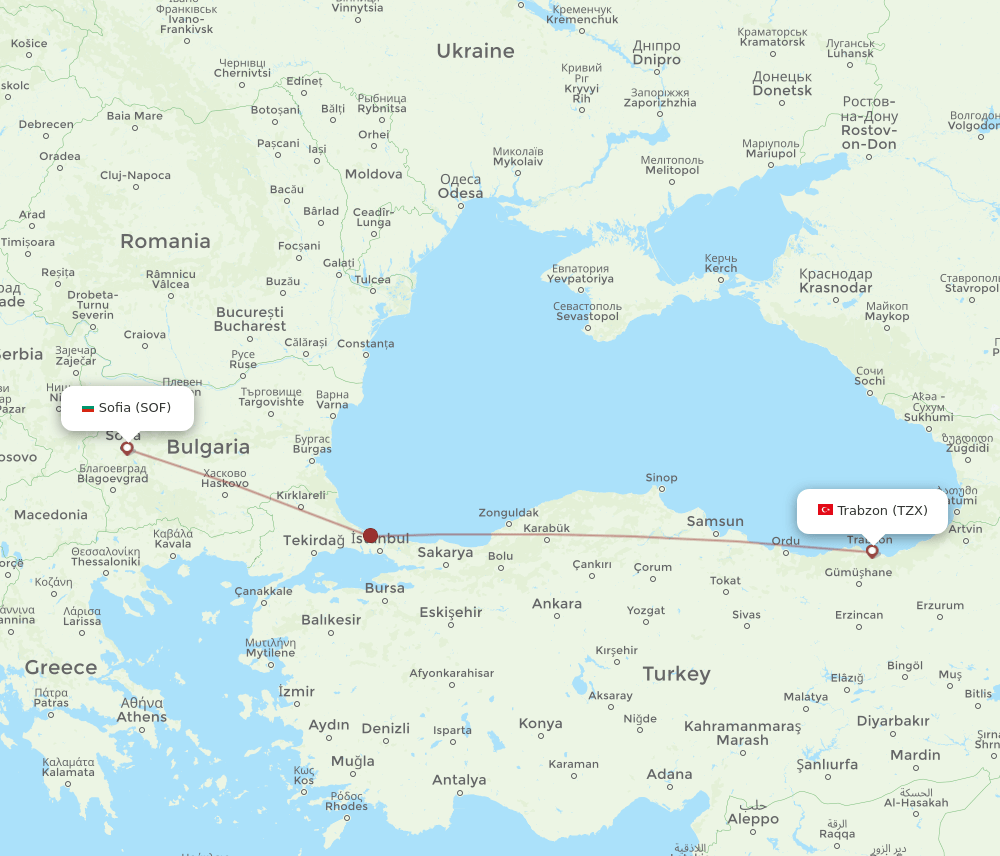 SOF-TZX flight routes