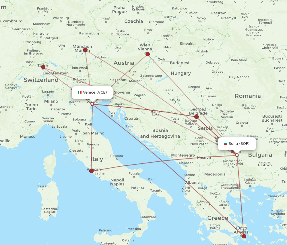 SOF to VCE flights and routes map