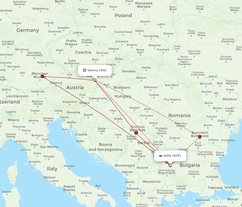 SOF to VIE flights and routes map