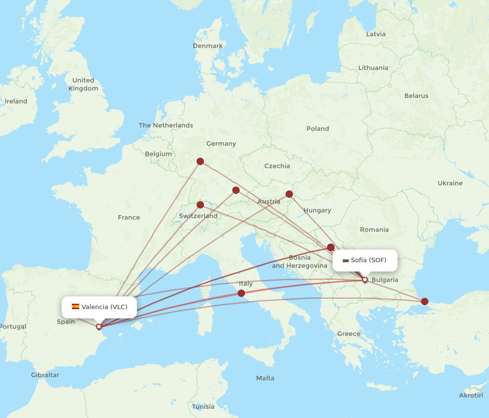 SOF to VLC flights and routes map