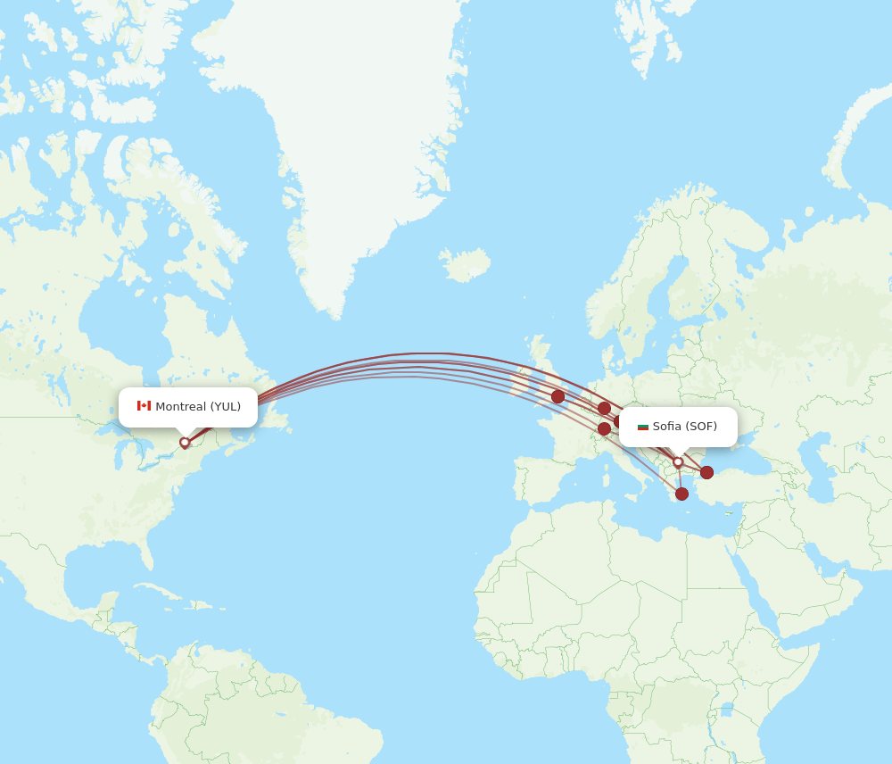 YUL to SOF flights and routes map