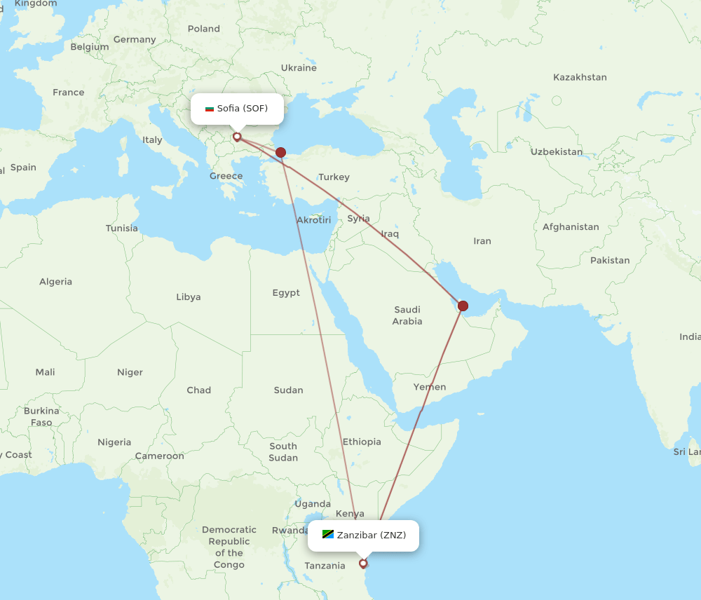 SOF-ZNZ flight routes