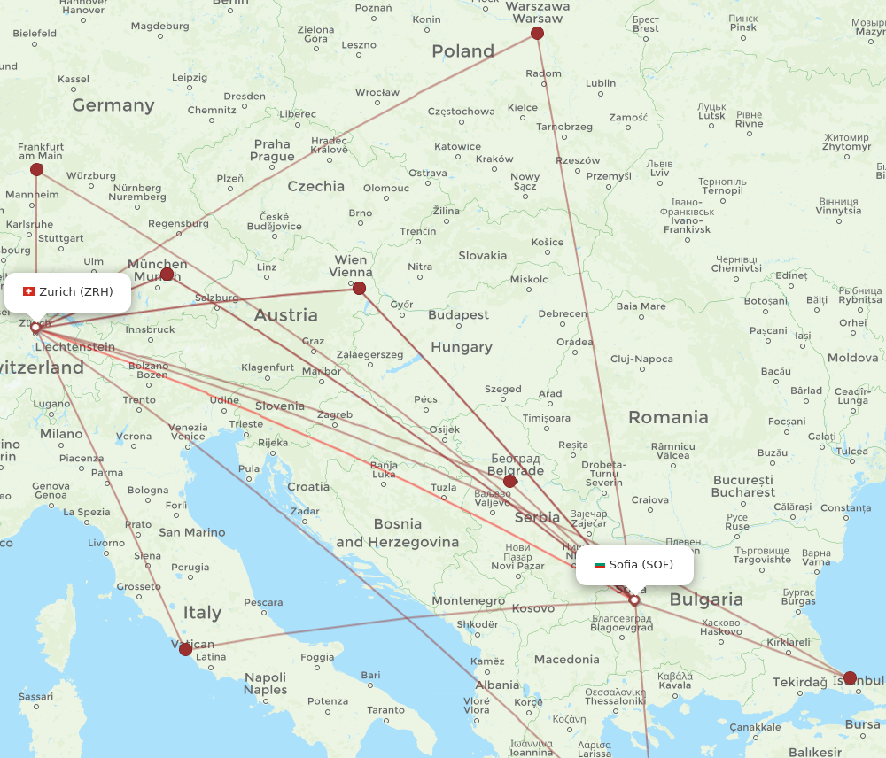SOF to ZRH flights and routes map
