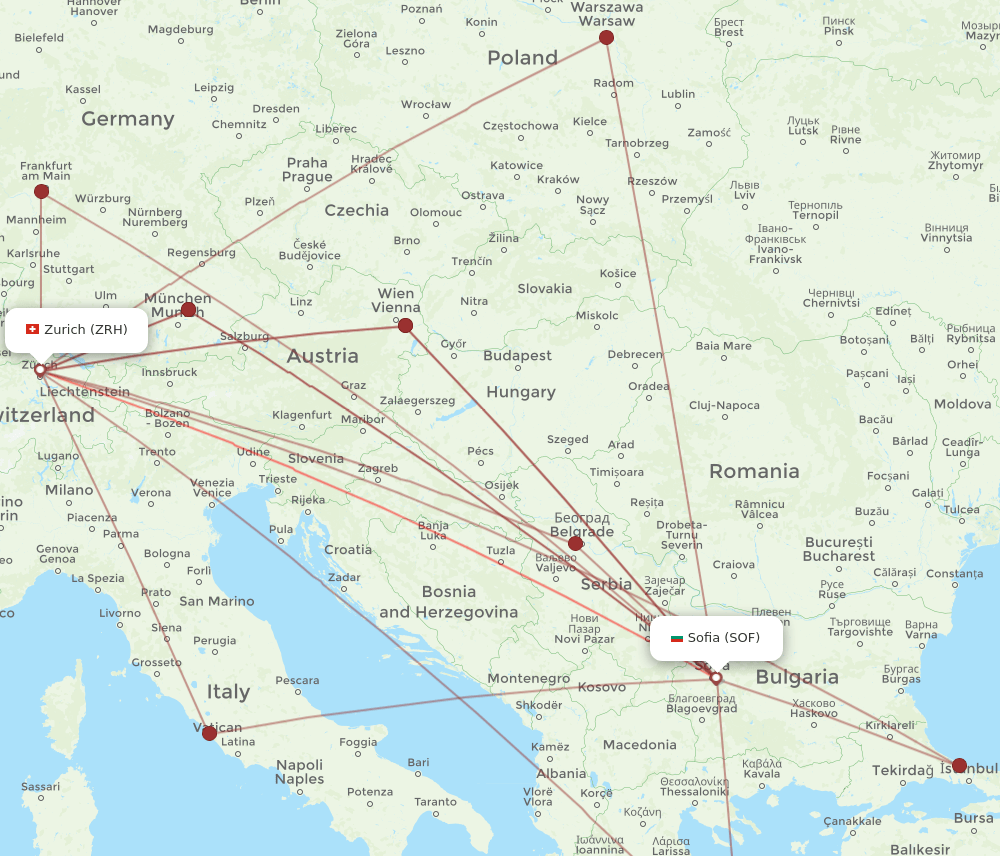 SOF to ZRH flights and routes map